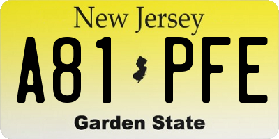 NJ license plate A81PFE