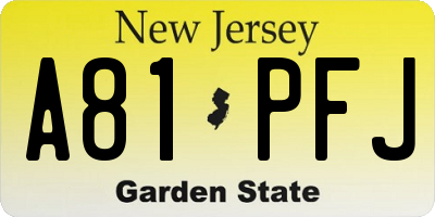 NJ license plate A81PFJ