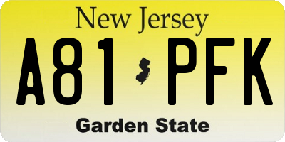 NJ license plate A81PFK