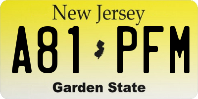 NJ license plate A81PFM