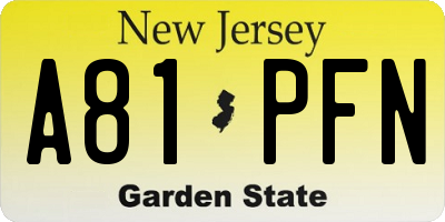 NJ license plate A81PFN