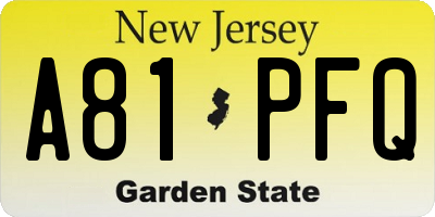 NJ license plate A81PFQ