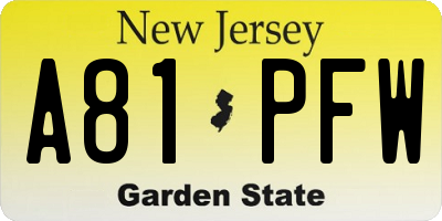 NJ license plate A81PFW