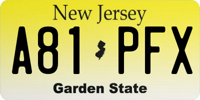 NJ license plate A81PFX