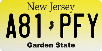 NJ license plate A81PFY