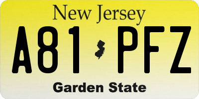 NJ license plate A81PFZ