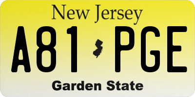 NJ license plate A81PGE