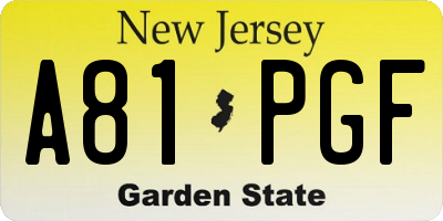 NJ license plate A81PGF