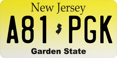 NJ license plate A81PGK