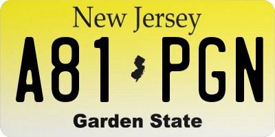 NJ license plate A81PGN