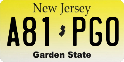 NJ license plate A81PGO