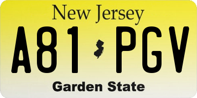 NJ license plate A81PGV