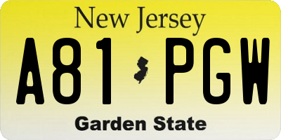NJ license plate A81PGW