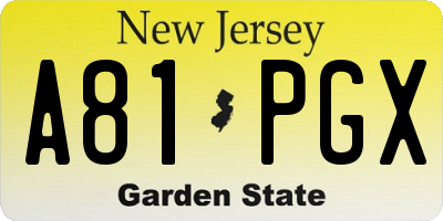 NJ license plate A81PGX