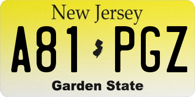 NJ license plate A81PGZ