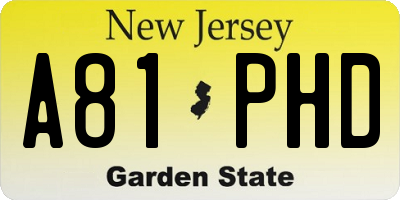 NJ license plate A81PHD