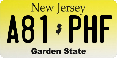 NJ license plate A81PHF