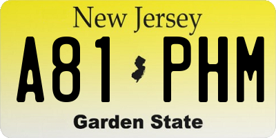NJ license plate A81PHM