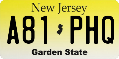 NJ license plate A81PHQ