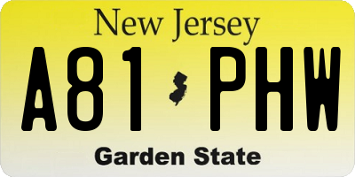 NJ license plate A81PHW