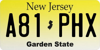 NJ license plate A81PHX