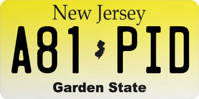 NJ license plate A81PID