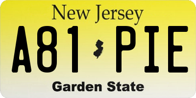 NJ license plate A81PIE