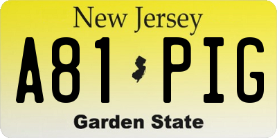 NJ license plate A81PIG
