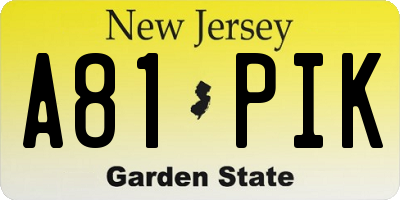 NJ license plate A81PIK
