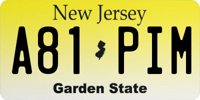 NJ license plate A81PIM