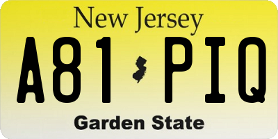 NJ license plate A81PIQ
