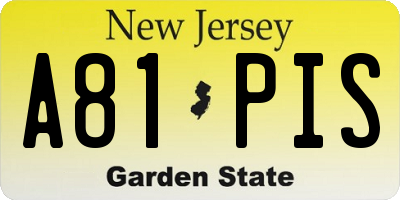 NJ license plate A81PIS