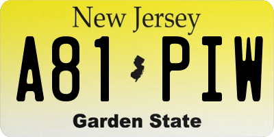 NJ license plate A81PIW