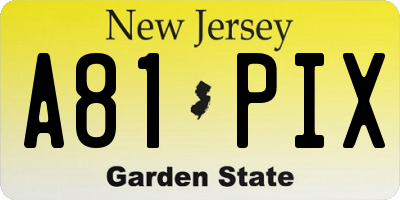 NJ license plate A81PIX