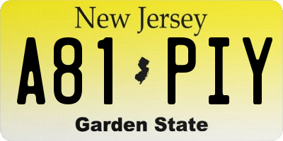 NJ license plate A81PIY