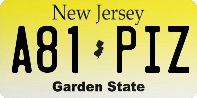 NJ license plate A81PIZ