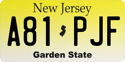 NJ license plate A81PJF