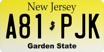 NJ license plate A81PJK