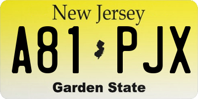 NJ license plate A81PJX