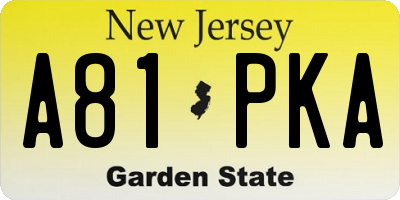 NJ license plate A81PKA