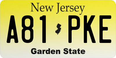 NJ license plate A81PKE