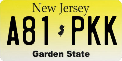 NJ license plate A81PKK