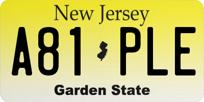NJ license plate A81PLE
