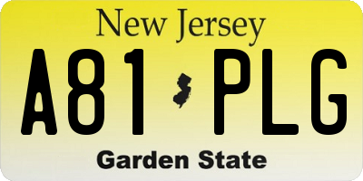 NJ license plate A81PLG