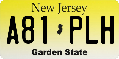 NJ license plate A81PLH