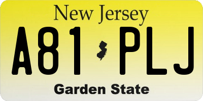 NJ license plate A81PLJ