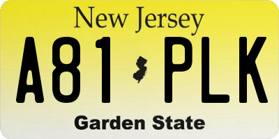 NJ license plate A81PLK