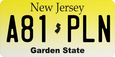 NJ license plate A81PLN