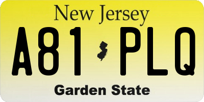 NJ license plate A81PLQ