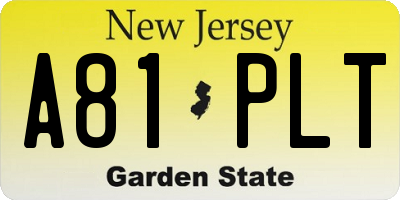 NJ license plate A81PLT
